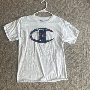 Champion White Tee with Navy and Red Logo